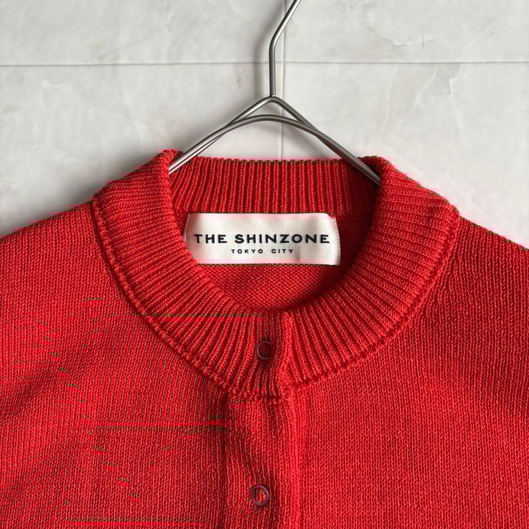 THE SHINZONE ロングリブカーディガン 赤 F 0 スナップボタン