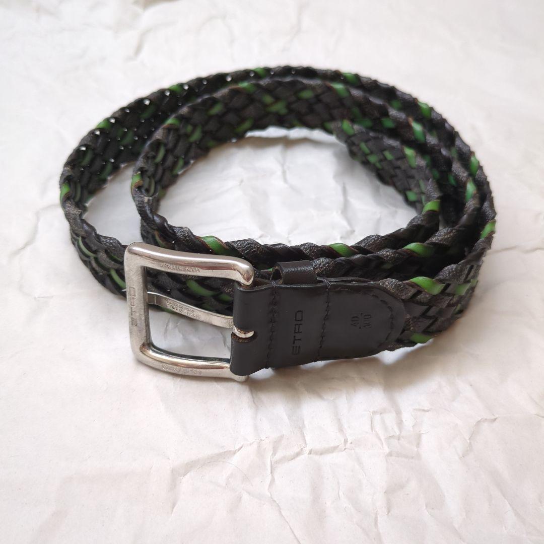 ETROレザー編み込みベルト40/100MADEINITALY　最終価格