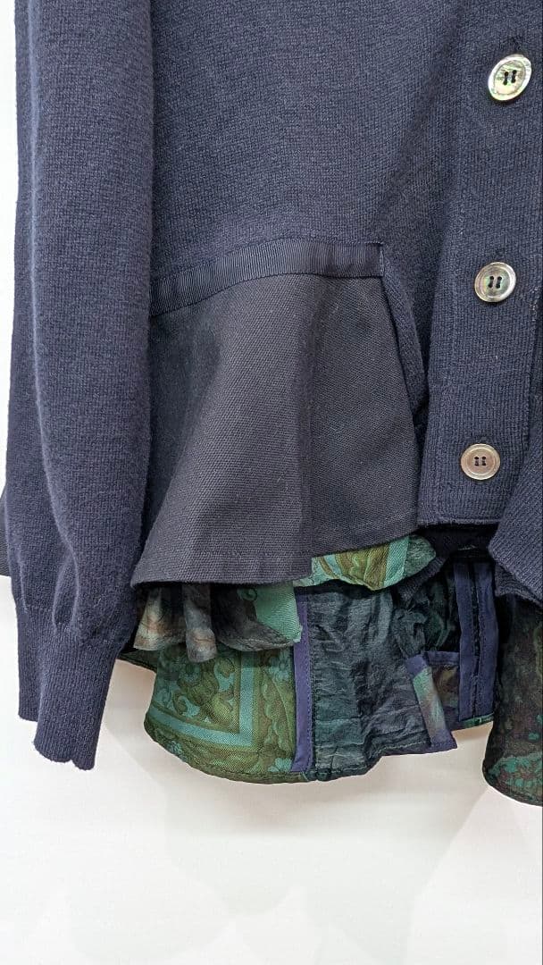 sacai ペプラムコットンカシミヤニットカーディガン ネイビー size１
