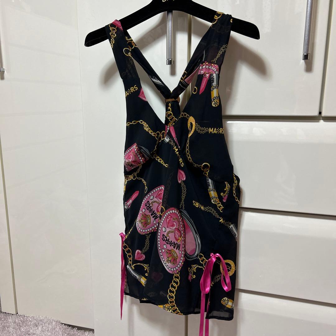 MARSマーズ y2k ギャル コスメ柄ホルターネックキャミソール ブラック