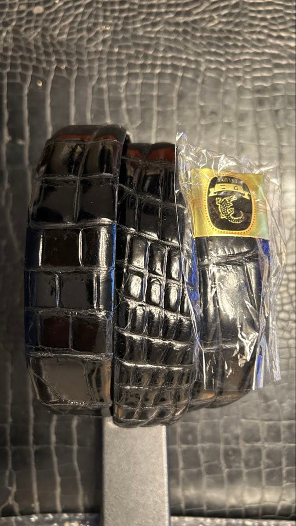 新品　クロコダイル　無双　ベルト　BLACK 黒　シャイニング　日本製バックル無