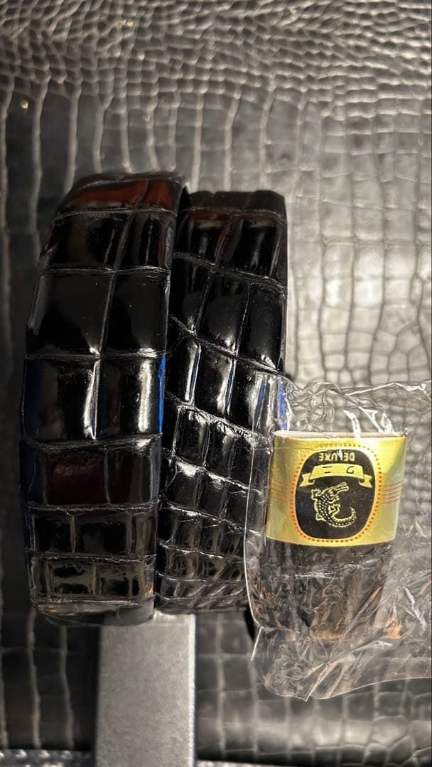 新品　クロコダイル　無双　ベルト　BLACK 黒　シャイニング　日本製バックル無