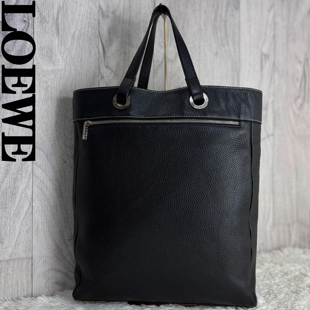 美品♡A4可♡LOEWE ロエベ ロゴ アナグラム レザー トートバッグ 黒