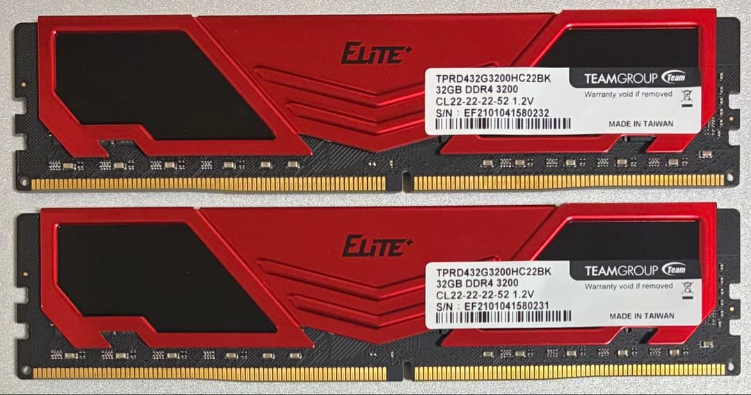 【中古】DDR4-3200 64GB(32GB×2枚) TEAM