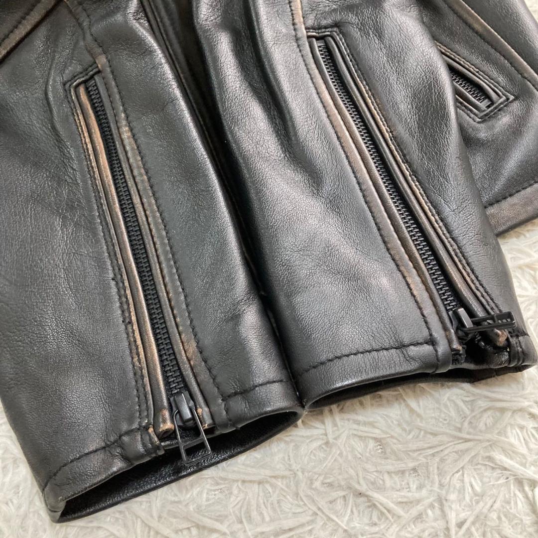 15799✨良品✨アビレックス 茶芯加工 シープスキン ライダースジャケット