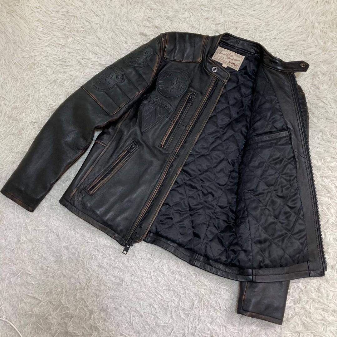15799✨良品✨アビレックス 茶芯加工 シープスキン ライダースジャケット