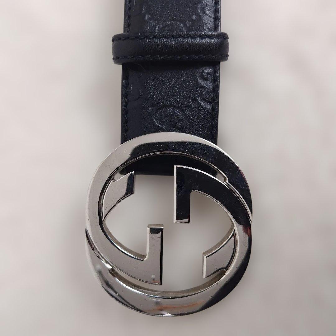 ✨超美品✨ GUCCIベルト インターロッキング ブラック シルバー グッチシマ