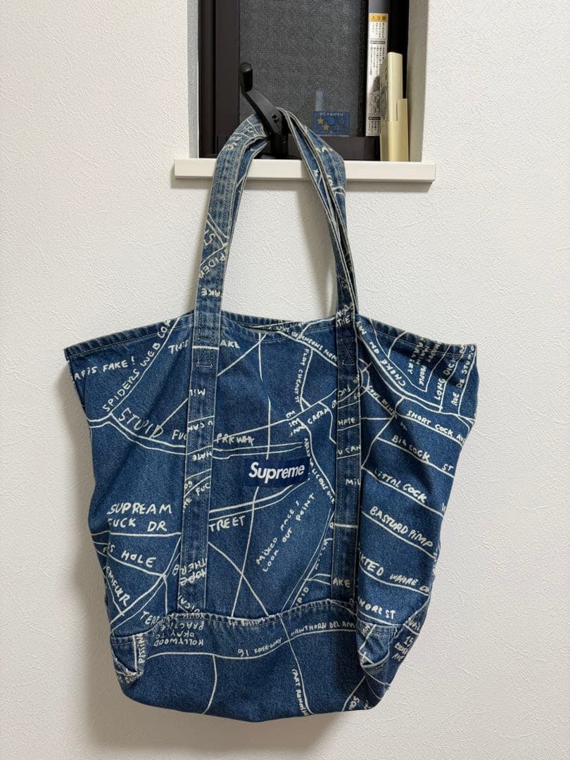 Supreme 地図柄 デニム トートバッグ