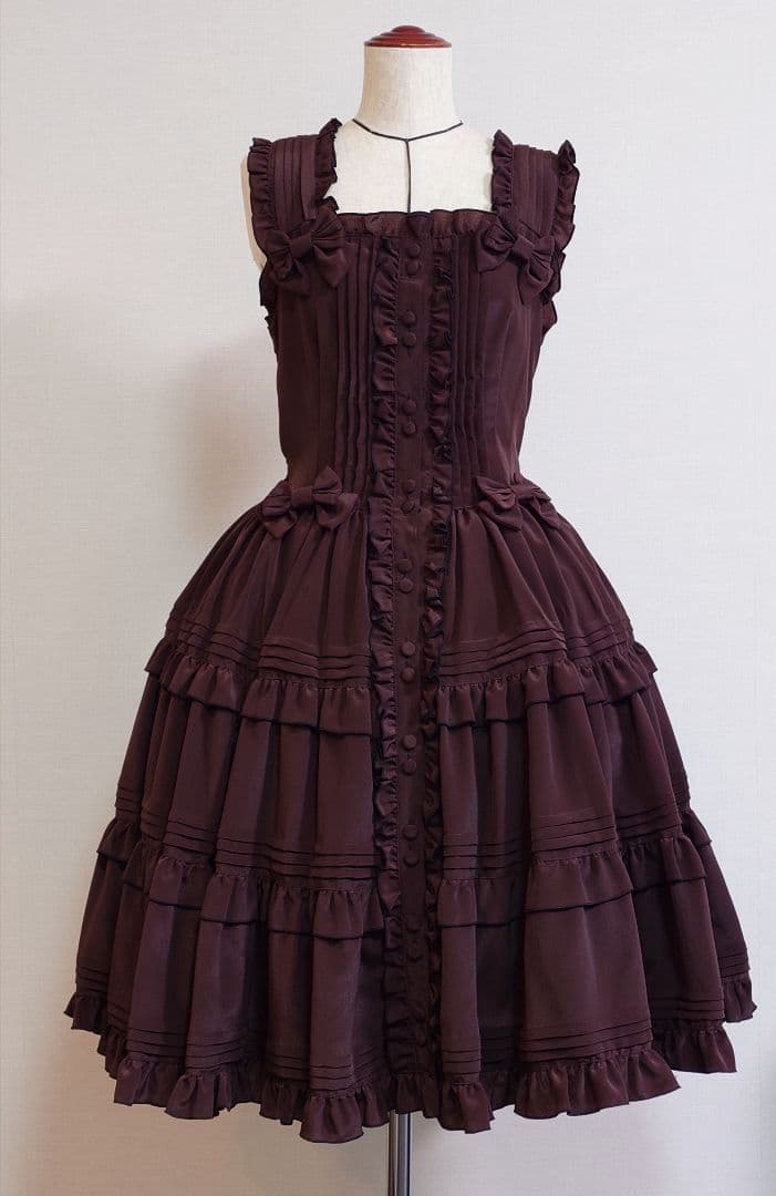 morphose　ピンタックティアードジャンパースカート　ブラウン