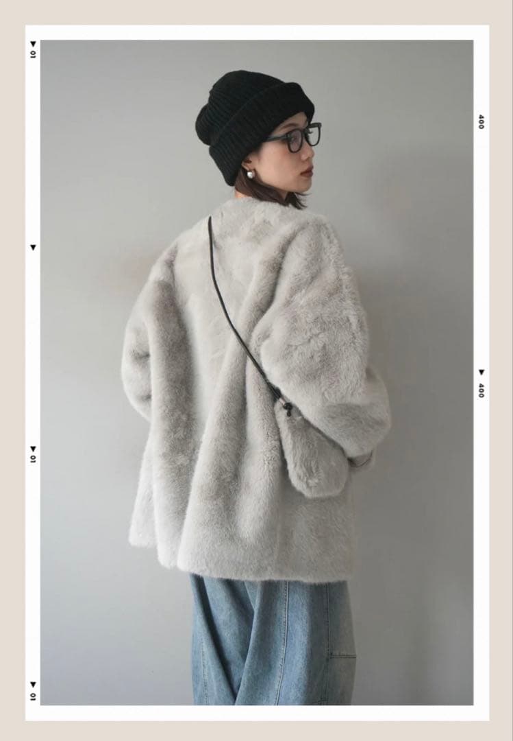 バッグ付エコファーノーカラーコートグレー lumier リュミエ