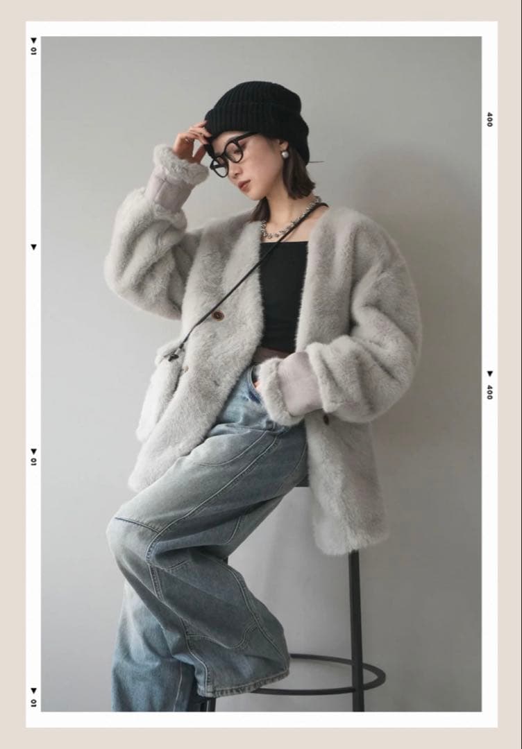 バッグ付エコファーノーカラーコートグレー lumier リュミエ