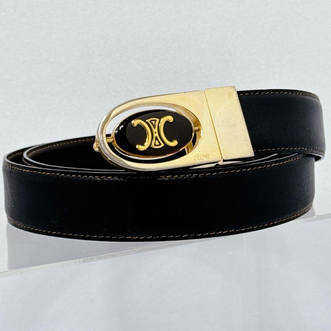 CELINE セリーヌ トリオンフ ダブル回転式ベルト 黒 希少 リバーシブル