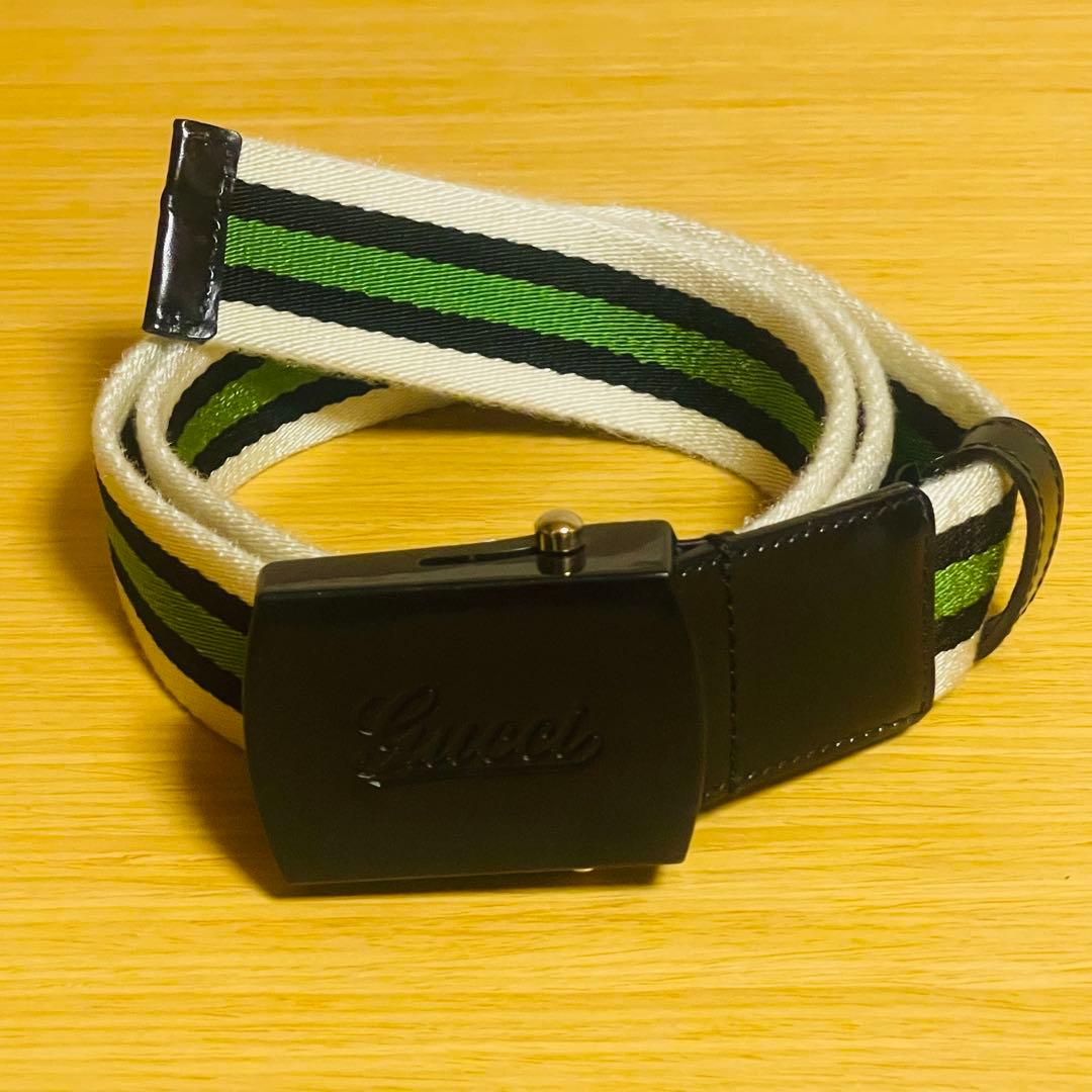 【美品・希少】グッチ ガチャベルト 筆記体ロゴ 189799 グリーン×ブラック