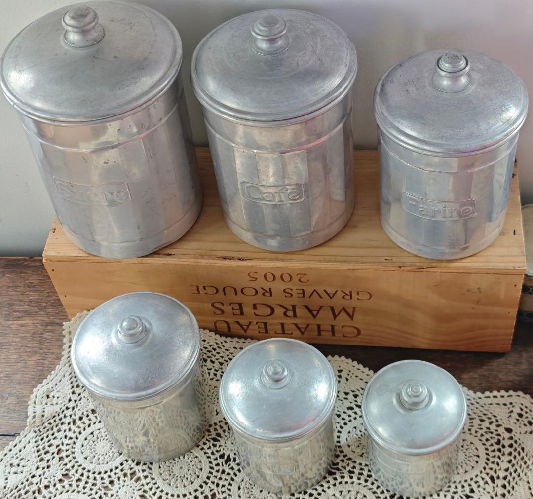 40年代フランスヴィンテージ アルミキャニスター 6点セット　フランス製刻印あり