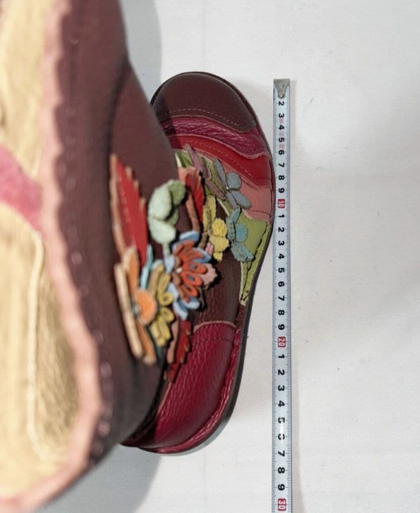 Estacion フラワーモチーフ　レザー　ミドルブーツ　ワインカラーマルチ　L