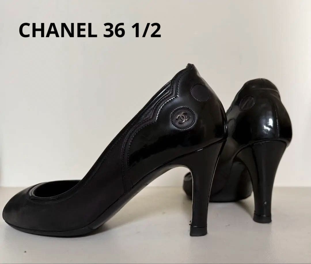 お値下げ　シャネル　パンプス　カーフ＆エナメル　黒　ヒール8センチ　36.5C