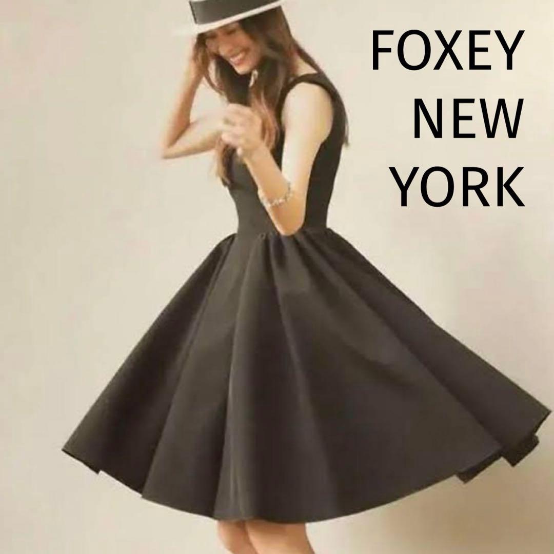 極美品✨フォクシーニューヨーク 現行 サイドギャザードレス フレアワンピース