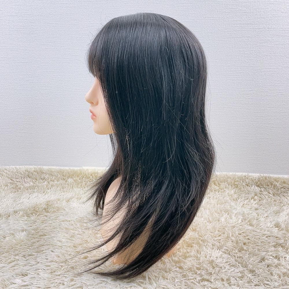人毛100% フルウィッグ 医療用 ロング ストレート 黒髪 ブラック 50cm