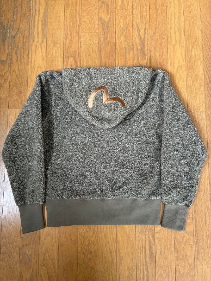 【美品】EVISU ジップアップフリースパーカー 40 グリーン