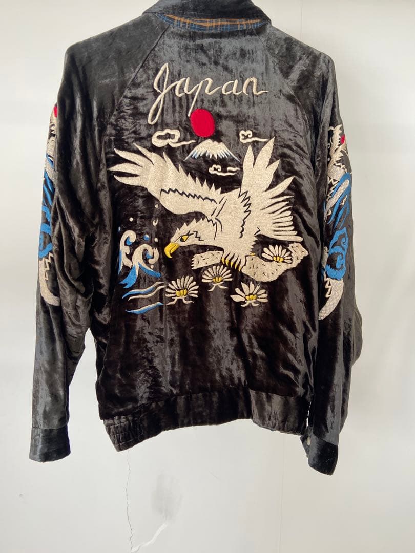 ハリウッドランチマーケット黒いサテン スカジャン 鷲刺繍サイズ　2