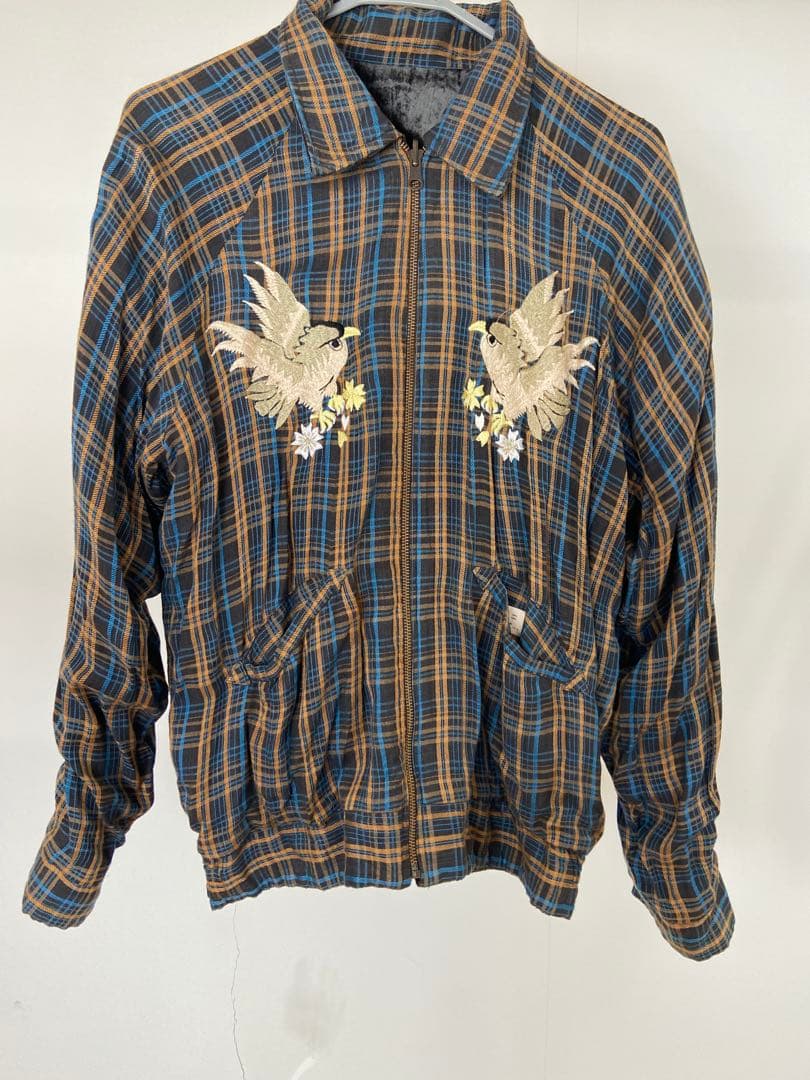 ハリウッドランチマーケット黒いサテン スカジャン 鷲刺繍サイズ　2