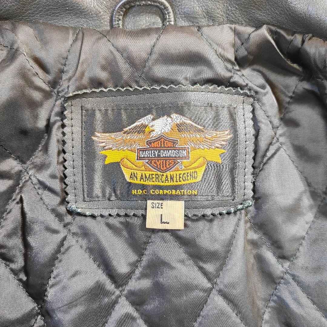 極美品　ハーレーダビッドソン　レザーシングルライダースジャケットフレイム 刺繍L