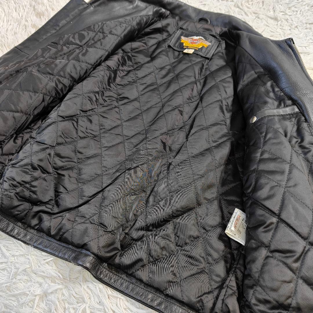 極美品　ハーレーダビッドソン　レザーシングルライダースジャケットフレイム 刺繍L