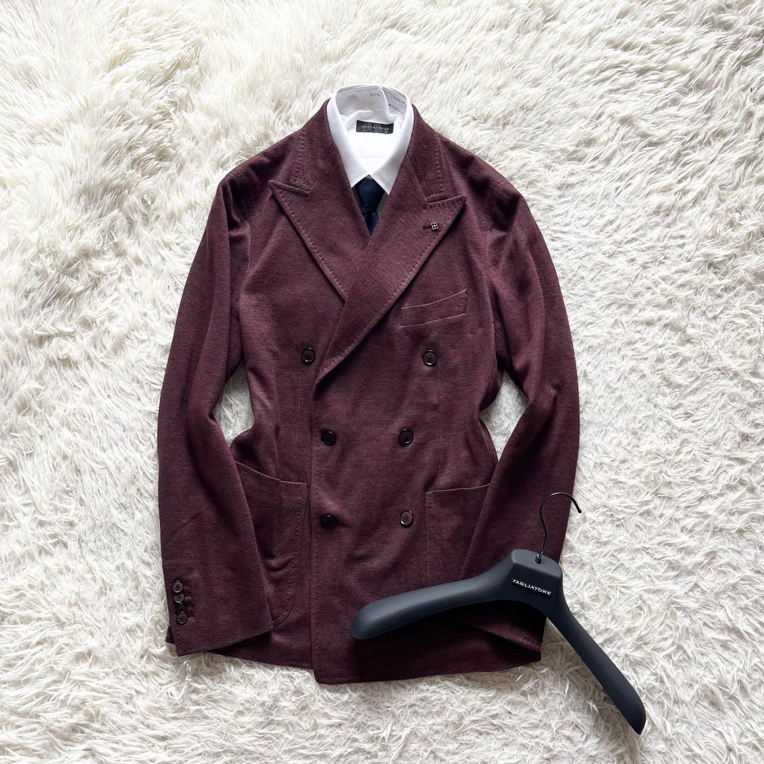 <美品>TAGLIATORE 新ロゴ コットン リネン ニット ジャケット 48