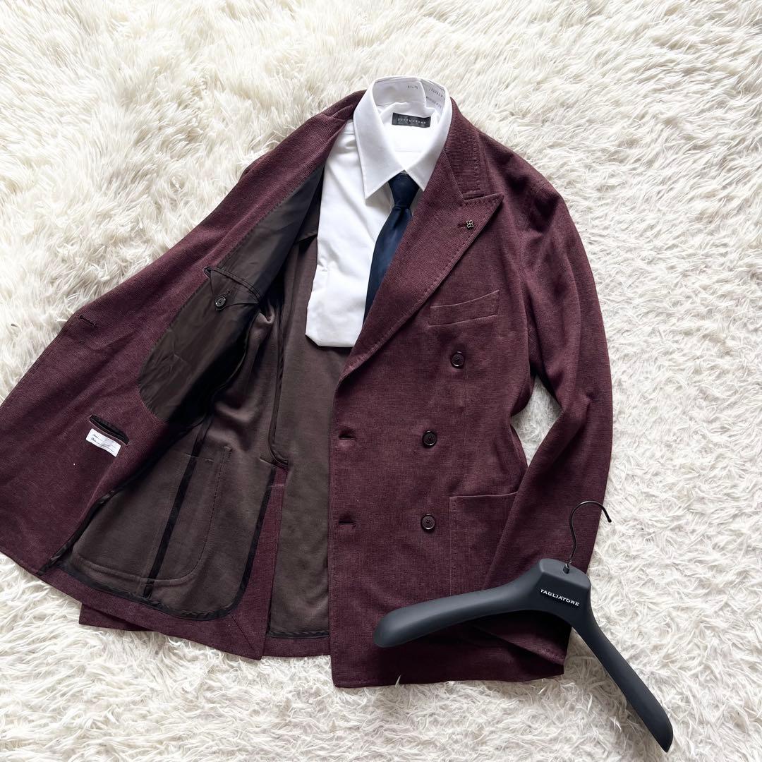 <美品>TAGLIATORE 新ロゴ コットン リネン ニット ジャケット 48