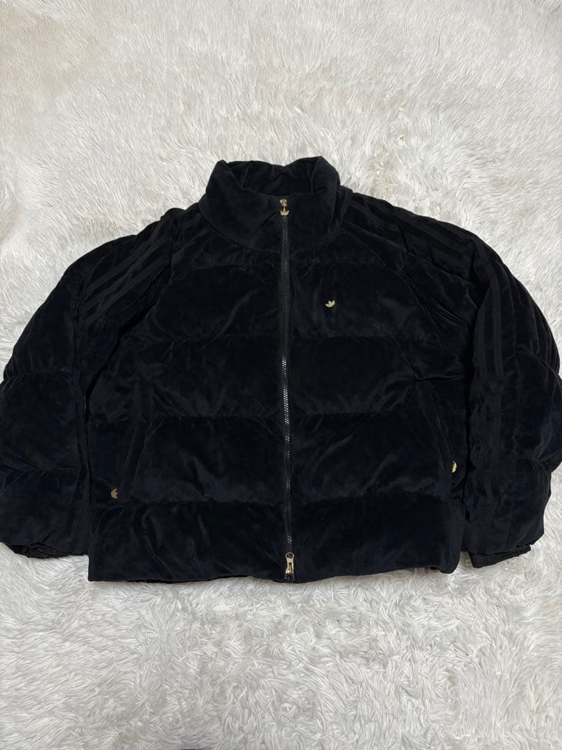 adidas アディダス ダウンジャケット ベロア　総柄 ゴールド　L