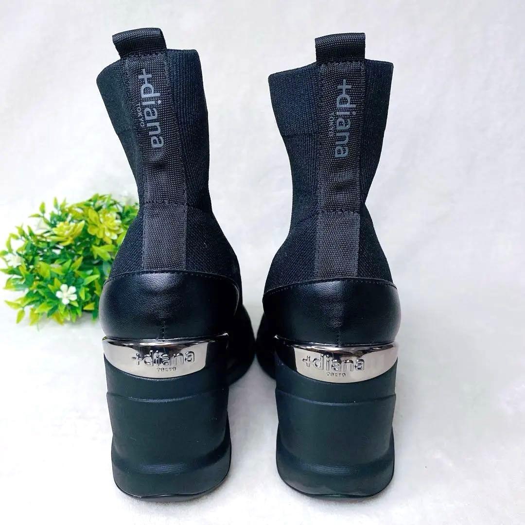 未使用級+ダイアナ ニットスニーカーブーツ 24cm 黒 軽量 ウェッジソール