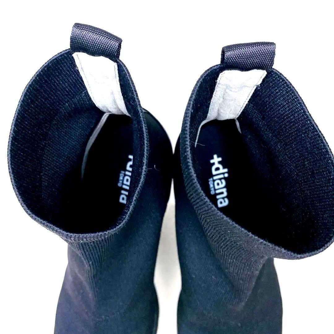 未使用級+ダイアナ ニットスニーカーブーツ 24cm 黒 軽量 ウェッジソール