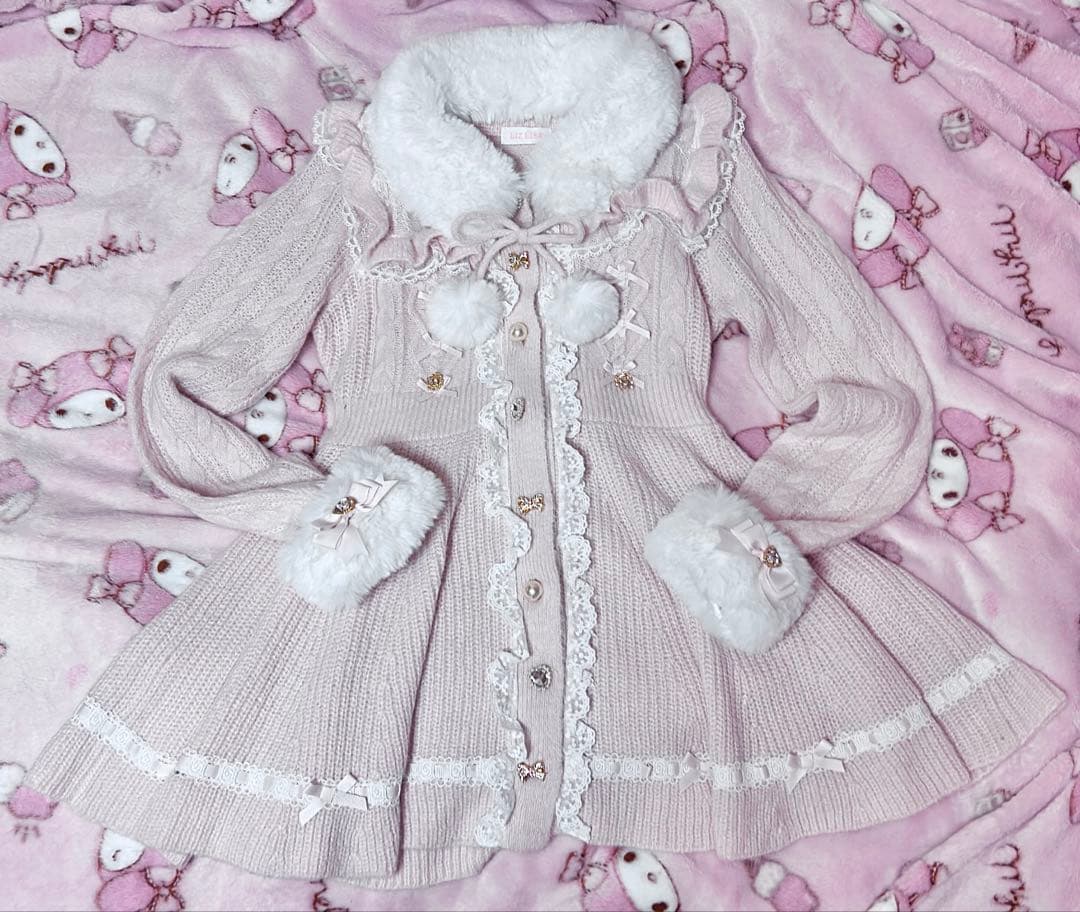 LIZLISA リズリサ ファーカラーペプラムカーディガン ピンク 試着のみ