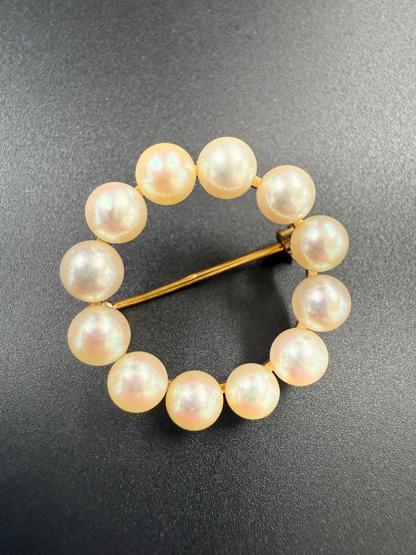 アンティーク　パール　円形ブローチ　鷲の頭ホールマーク(フランスK18)あり