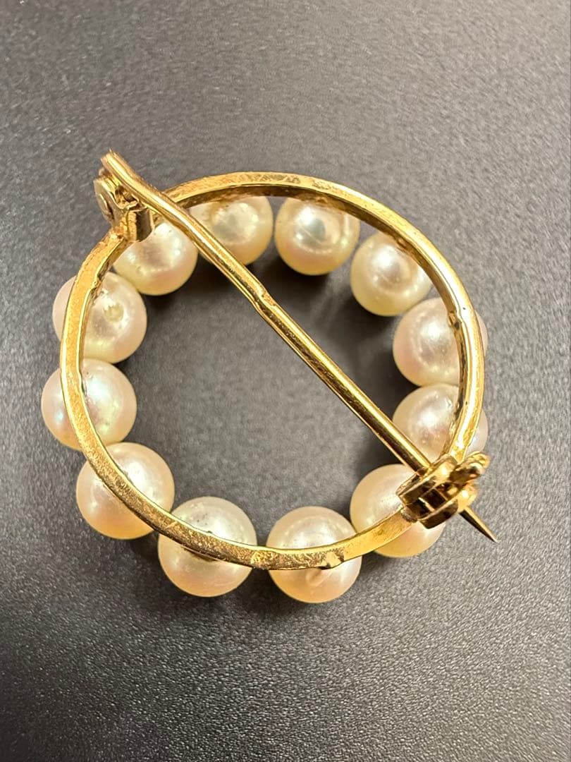 アンティーク　パール　円形ブローチ　鷲の頭ホールマーク(フランスK18)あり