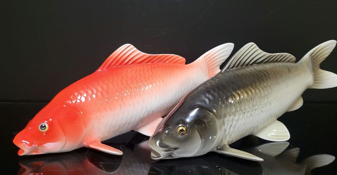 当時物 ノリタケ 鯉 魚 置物 2匹 フィギュリン Noritake