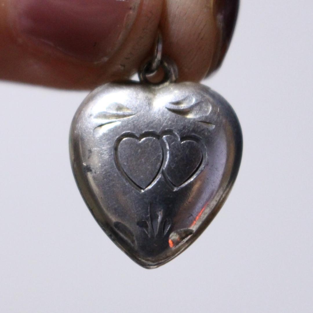 30s　スウィートハートジュエリー　WW2　シルバー　ダブルハート　両想い
