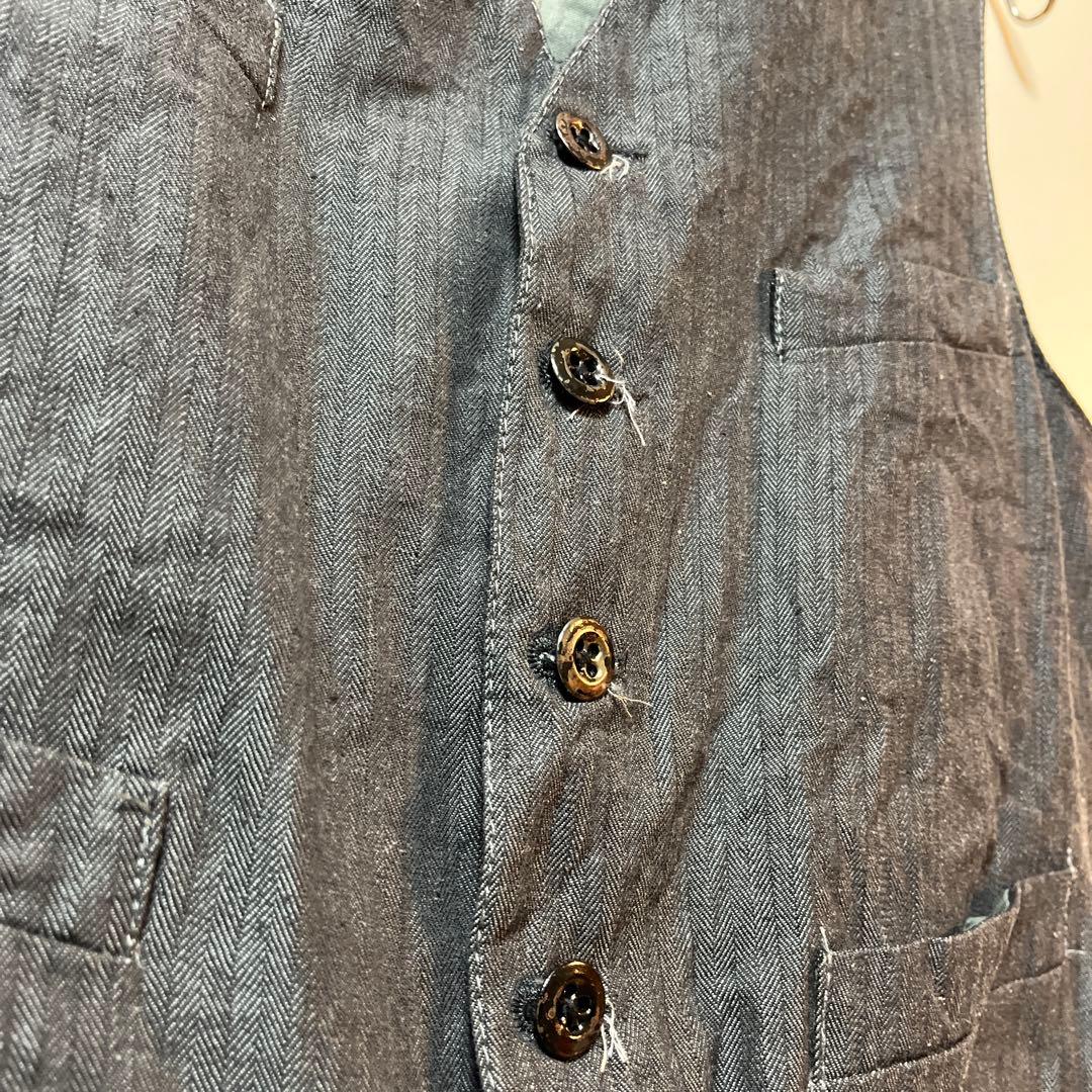 50s フレンチヴィンテージ　ヘリンボーン　ジレ　ベスト　裏地リネン