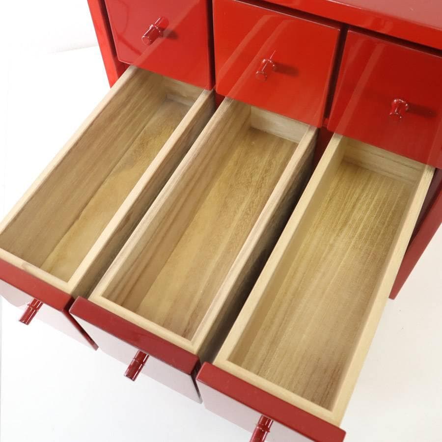 値下伝統工芸品 輪島塗 朱色 小箪笥 9杯 小引き出し 漆塗り 卓上 小物入れ