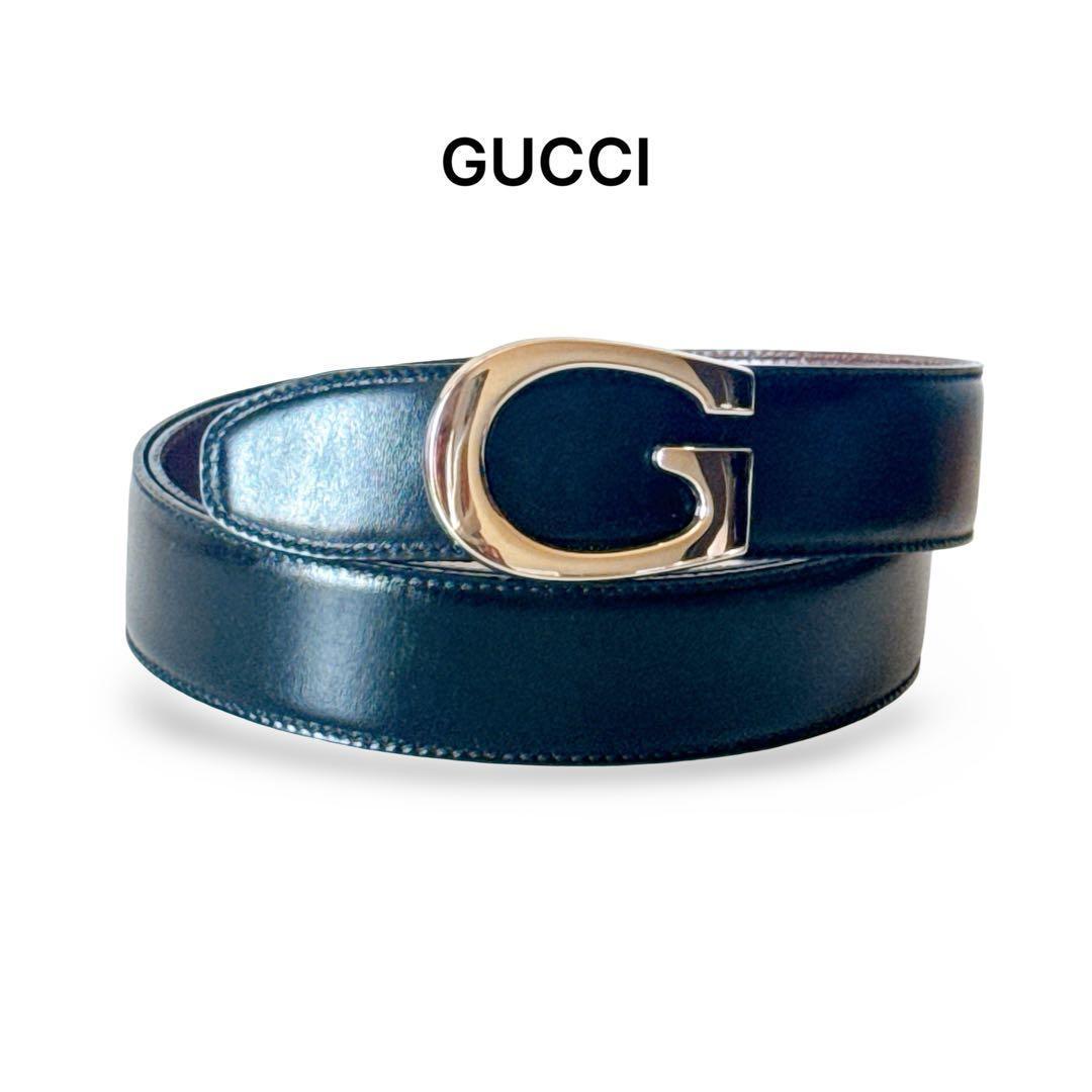 【未使用】GUCCI グッチ レザーベルトGロゴ シルバー ヴィンテージ