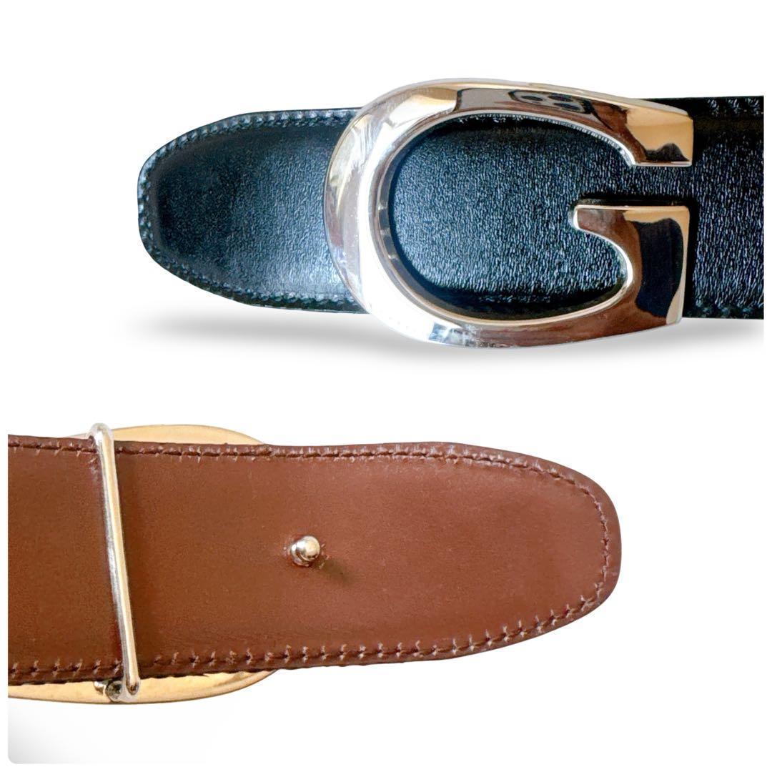 【未使用】GUCCI グッチ レザーベルトGロゴ シルバー ヴィンテージ