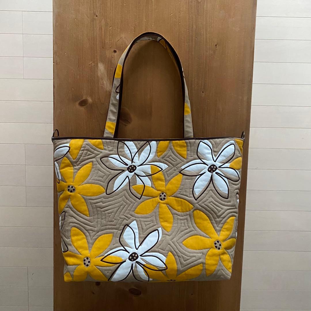 ハワイアンキルト◆トートバッグ&ポーチ２点セット◆ティアレ◆ミシンキルト