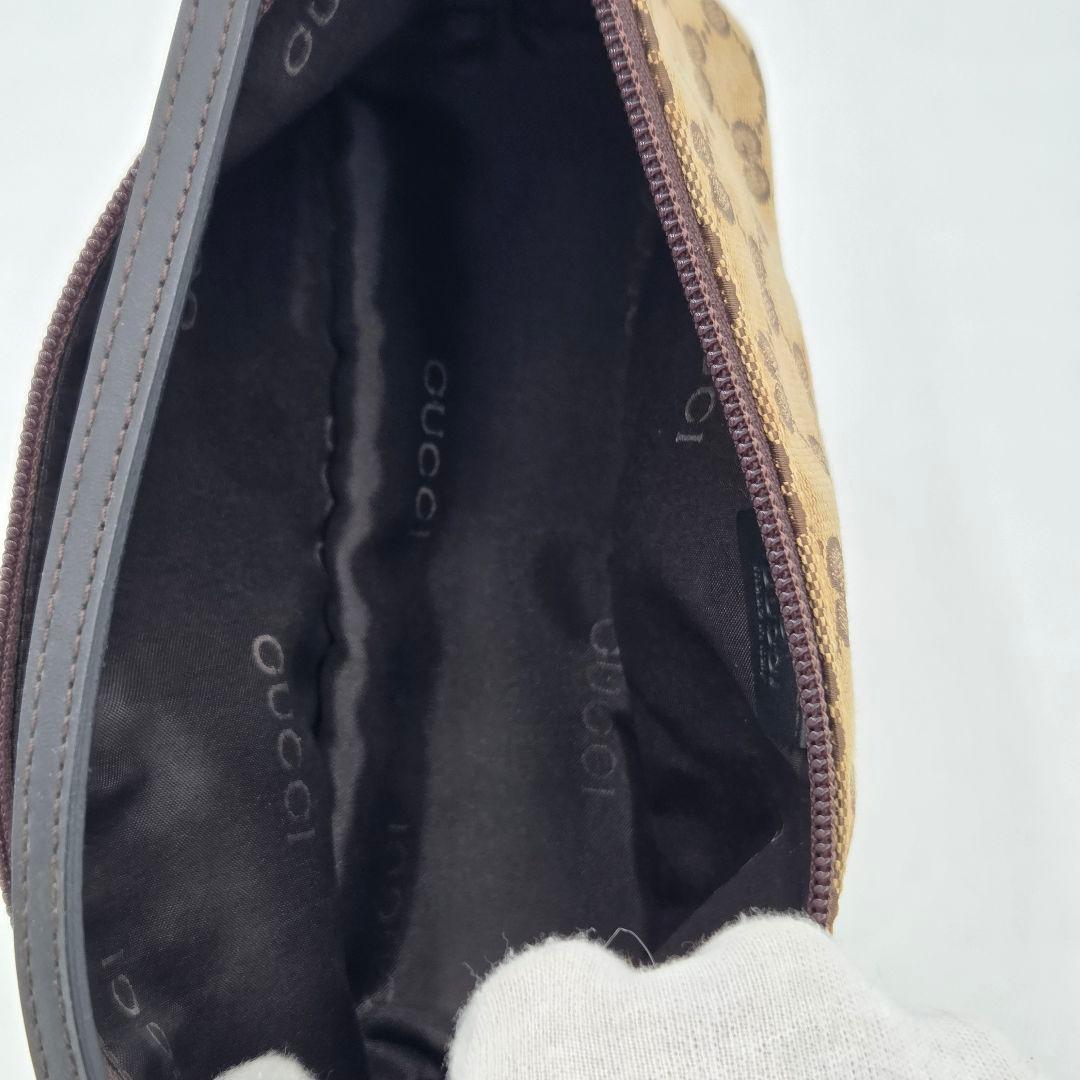 【良品】グッチ アクセサリーポーチ ミニバッグ GG キャンバス ブラウン