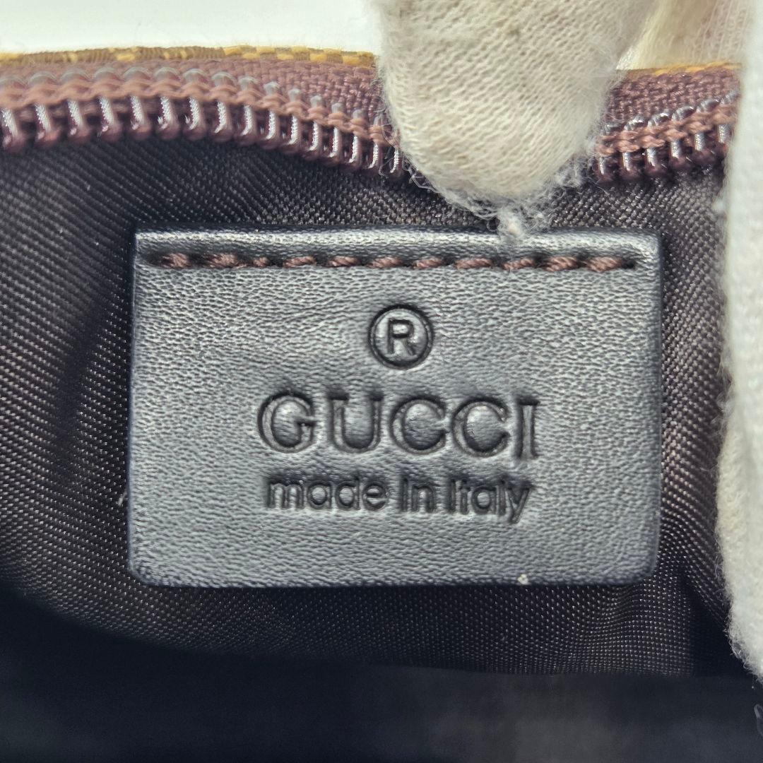 【良品】グッチ アクセサリーポーチ ミニバッグ GG キャンバス ブラウン