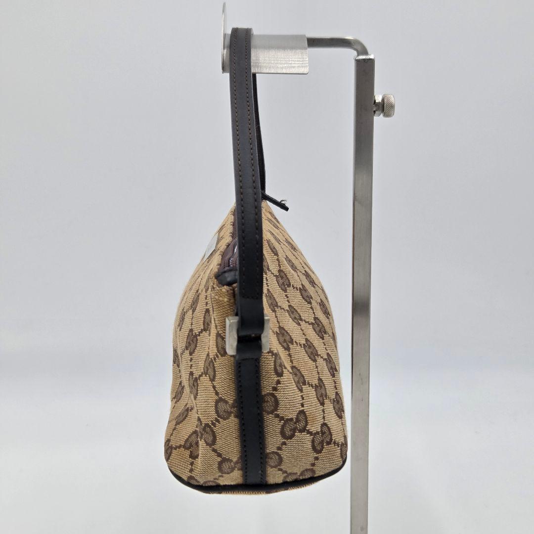 【良品】グッチ アクセサリーポーチ ミニバッグ GG キャンバス ブラウン