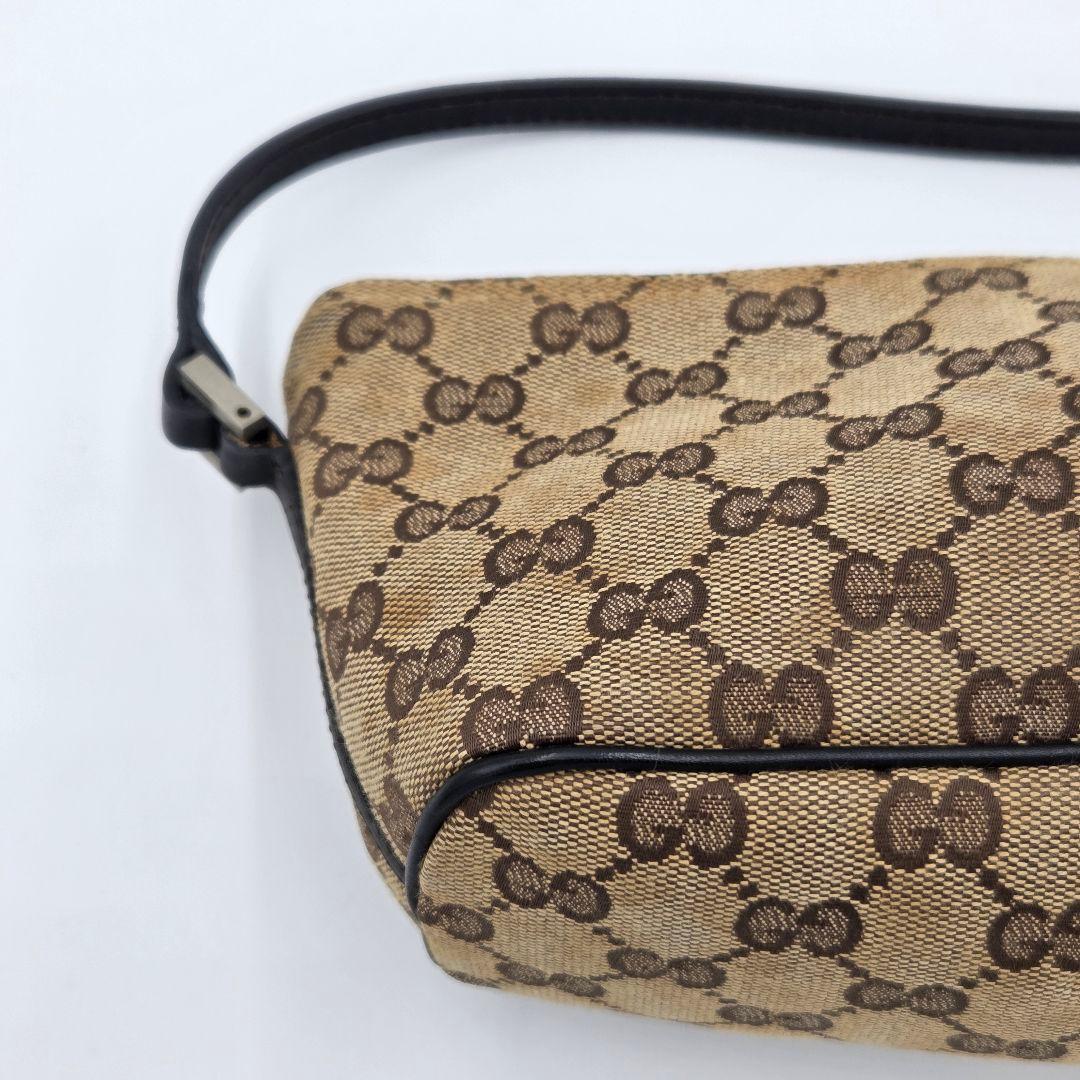 【良品】グッチ アクセサリーポーチ ミニバッグ GG キャンバス ブラウン