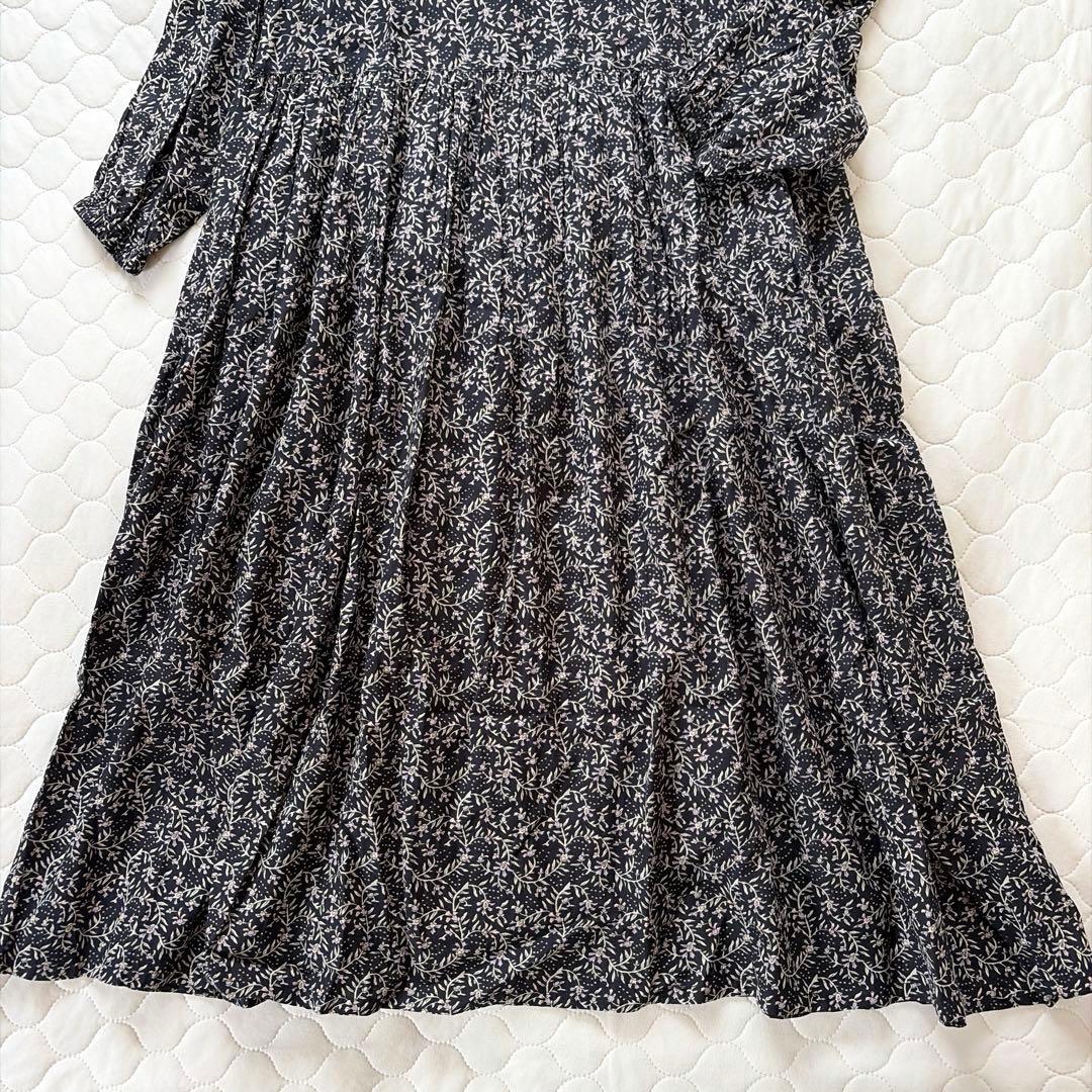 【24SS美品】BEARDSLEY プリントギャザーワンピース　ブラック