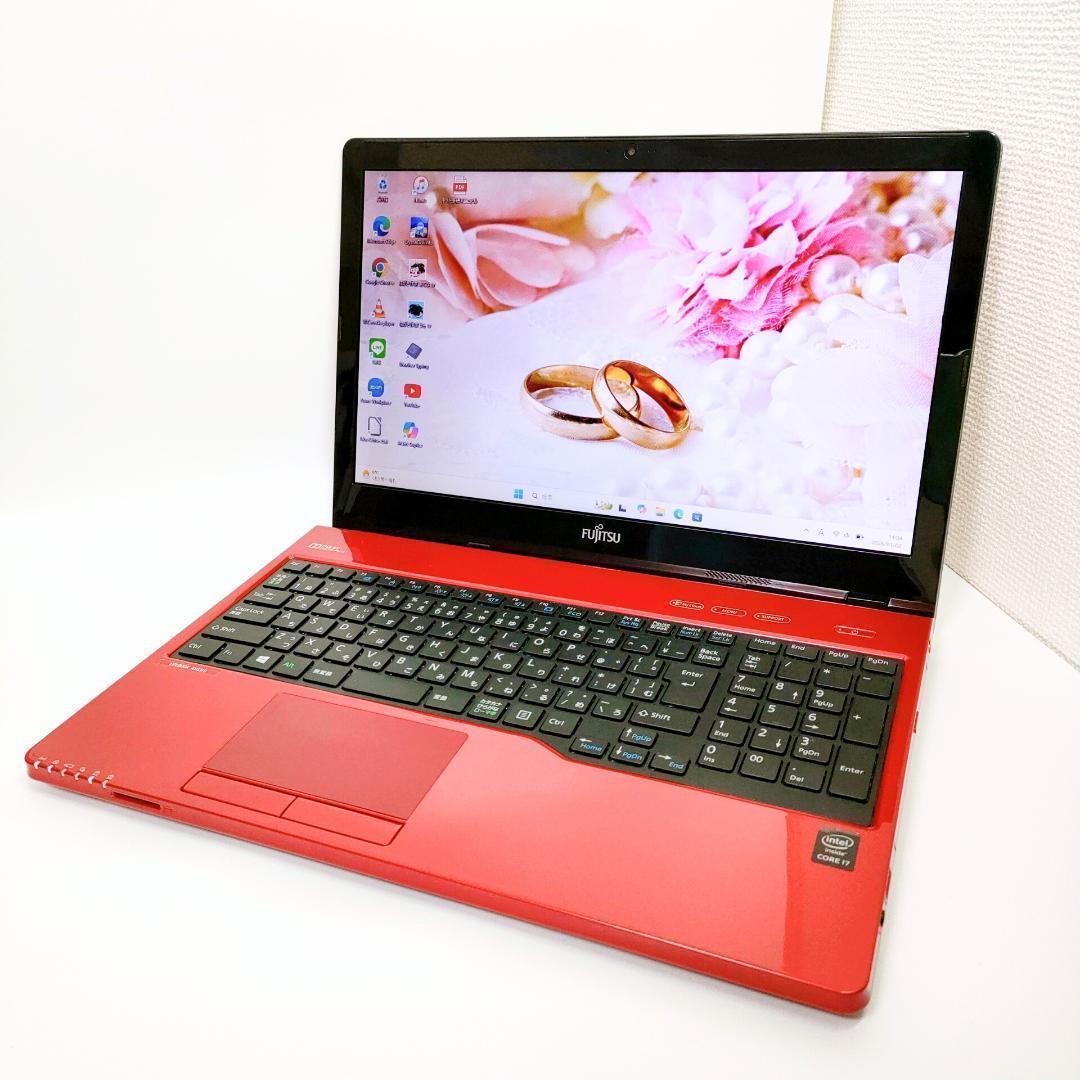 Corei7✨️Windows11/SSD/富士通/カメラ付き赤ノートパソコン