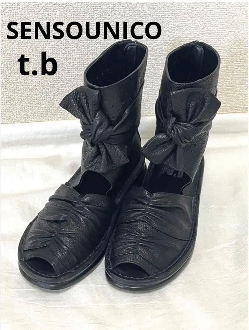 初売りセール！タグ付き⭐️センソユニコ　リボン ブーツ　バックジップ　レザー