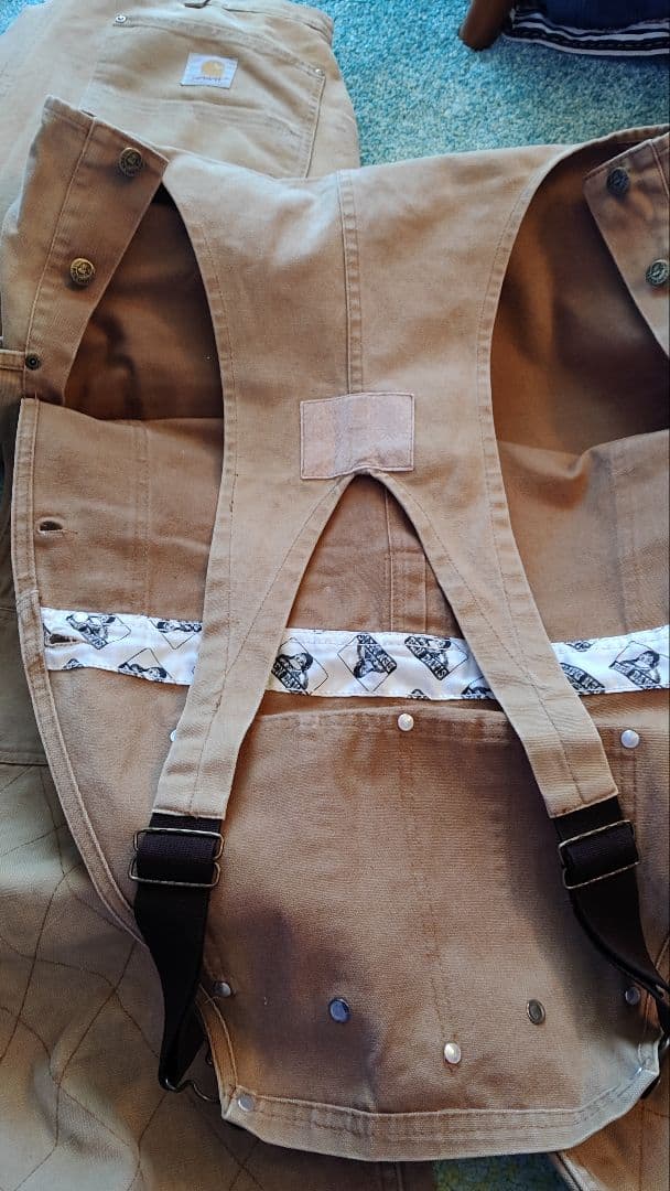 オーバーオール　ダブルニーカンガルーエプロン付き